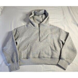 Womens Gray Cropped Half Zip Hoodie Sweatshirt Kangaroo Pocket Lululemon Dupe- S